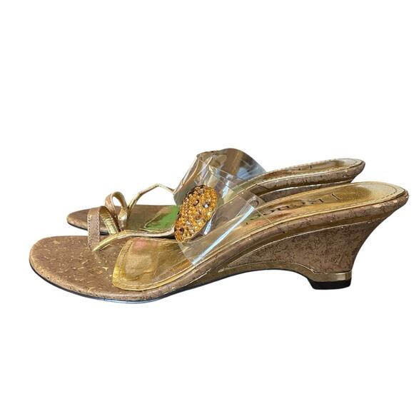 J. Renee Ladybird Crystals Embellished Ladybug Gold Brown Heeled Sandal size 8.5 - Picture 5 of 9